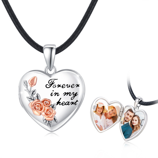 Sterling zilveren two-tone Rose gepersonaliseerde fotozak ketting met gegraveerd woord