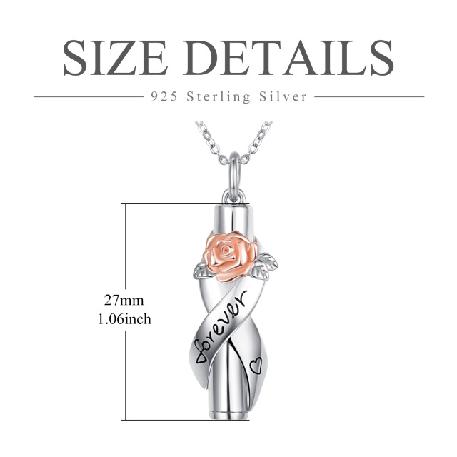 Sterling Silber zweifarbig Rose & Ribbon Bar Urne Halskette für Asche mit eingraviertem Wort-6