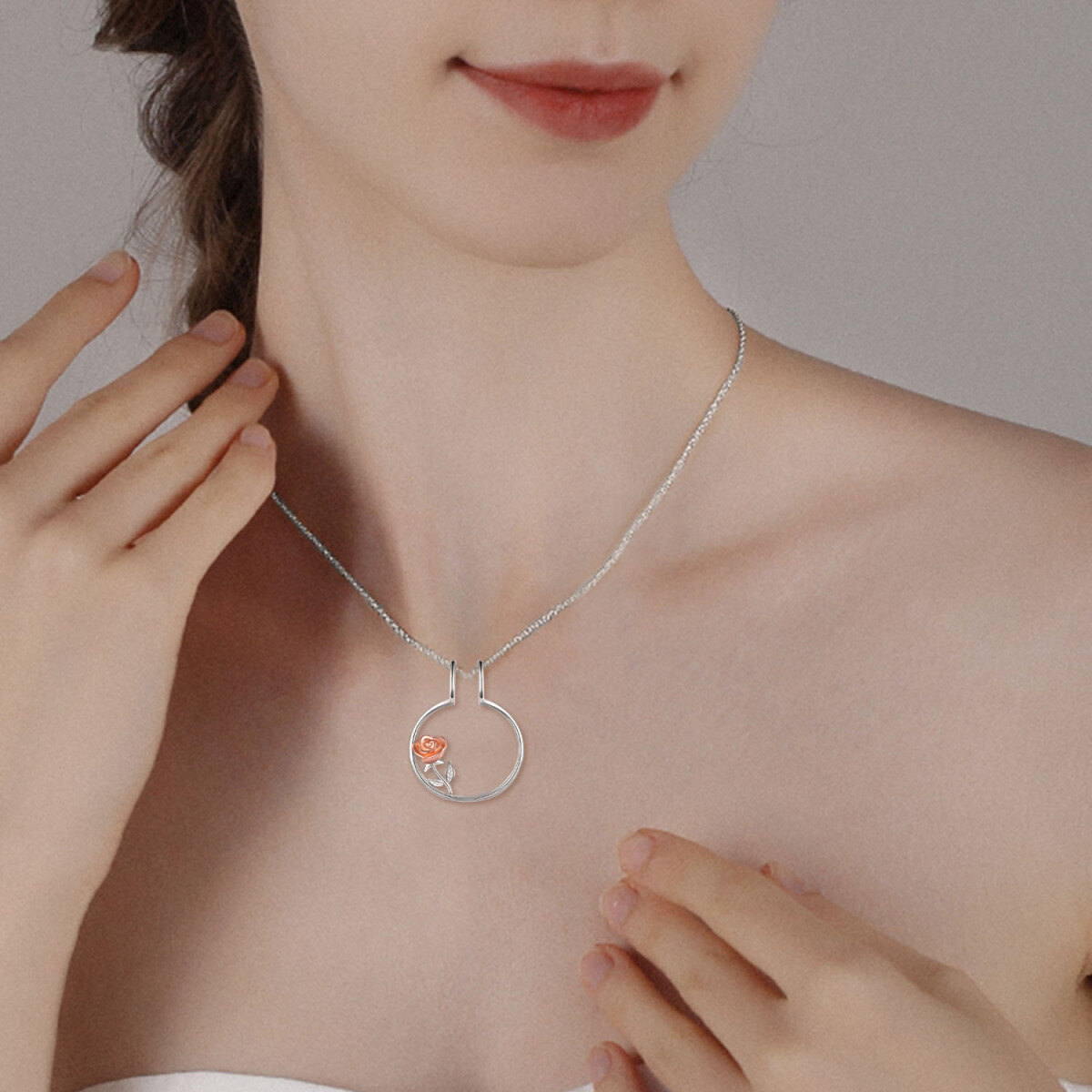 Collier en argent sterling avec rose bicolore et pendentif porte-bague-2