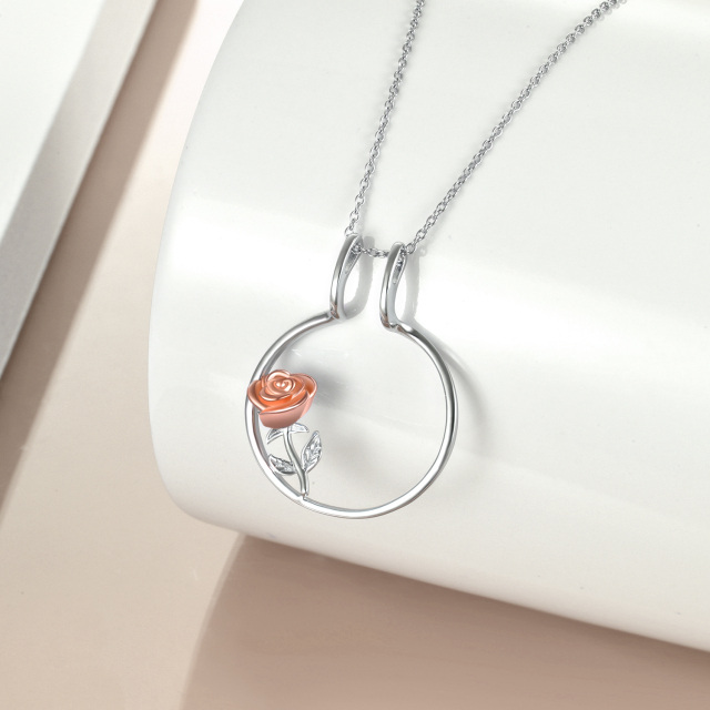 Collier en argent sterling avec rose bicolore et pendentif porte-bague-3