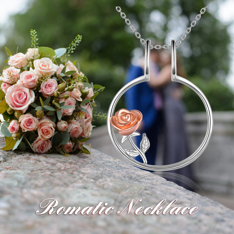 Collier pendentif porte-bague en argent sterling bicolore avec rose-5
