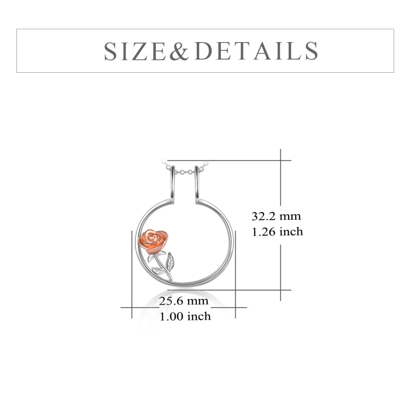 Collier pendentif porte-bague en argent sterling bicolore avec rose-6