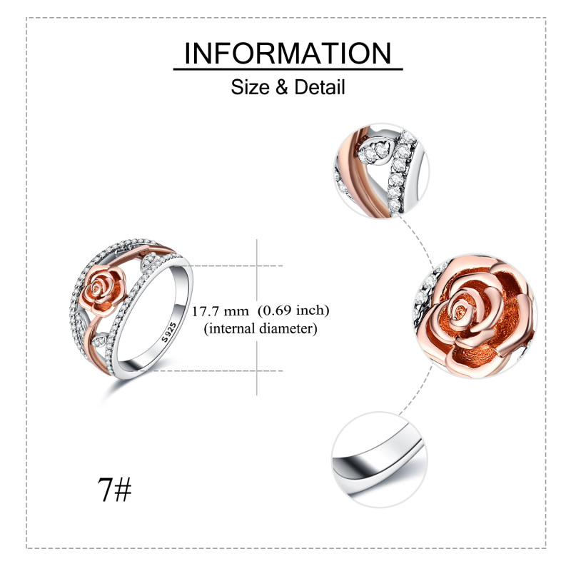 Sterling Silver Two-tone Cubic Zirconia Rose Ring-5