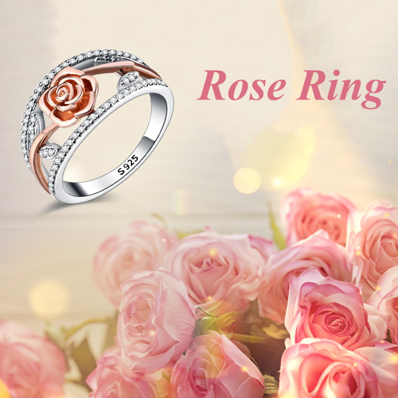 Sterling Silver Two-tone Cubic Zirconia Rose Ring-6