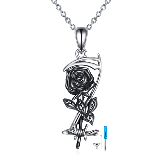 Collana per urne in argento sterling bicolore con rosa e falce per le ceneri