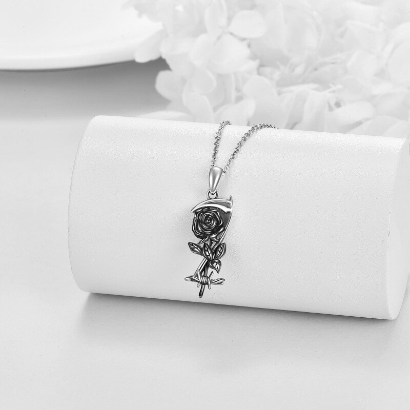 Sterling Silver Two-tone Rose & Sickle Urn Necklace for Ashes-3