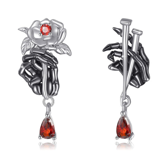 Sterling Silver Two-tone Cubic Zirconia Rose Skeleton Stud Earrings