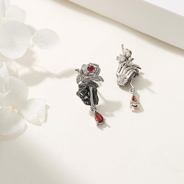 Boucles d'oreilles à tige en argent sterling avec oxyde de zirconium cubique bicolore en forme de squelette rose-5