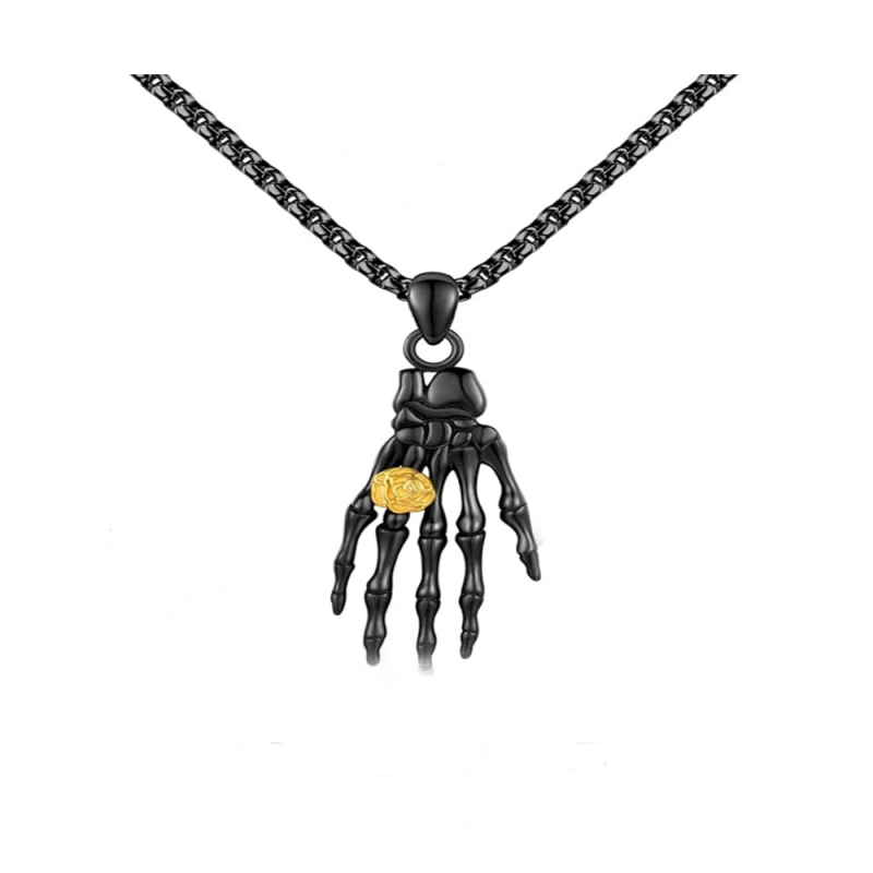 Colar com pingente de caveira rosa de dois tons de prata esterlina para homens-12