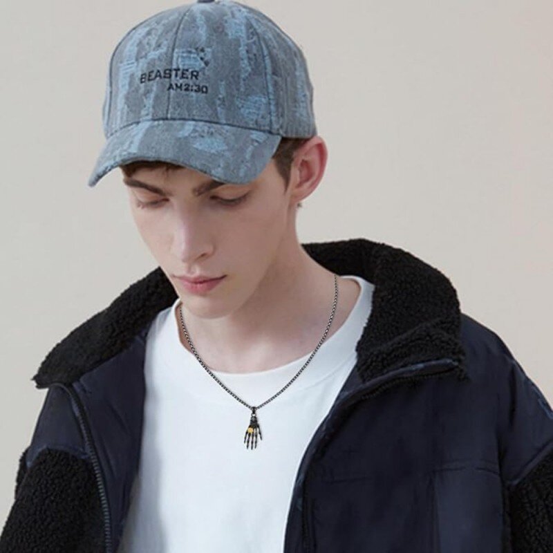 Zweifarbige Halskette mit Rosen-Totenkopf-Anhänger aus Sterlingsilber für Herren-2