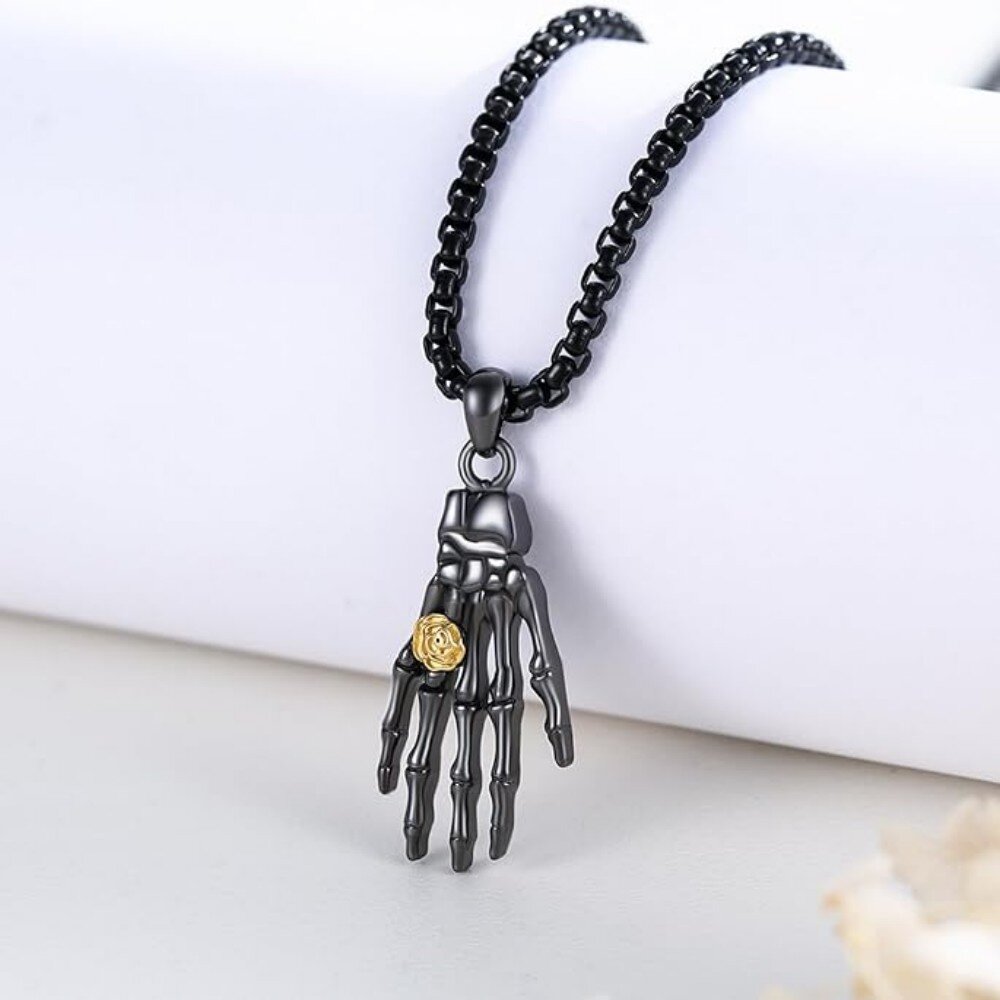 Collier avec pendentif en argent sterling et tête de mort en forme de rose bicolore pour homme-3