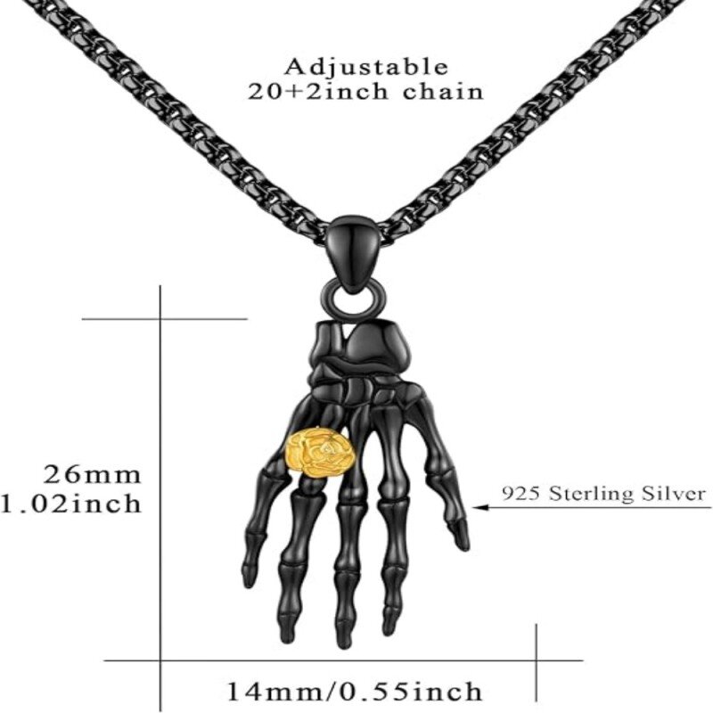 Zweifarbige Halskette mit Rosen-Totenkopf-Anhänger aus Sterlingsilber für Herren-4