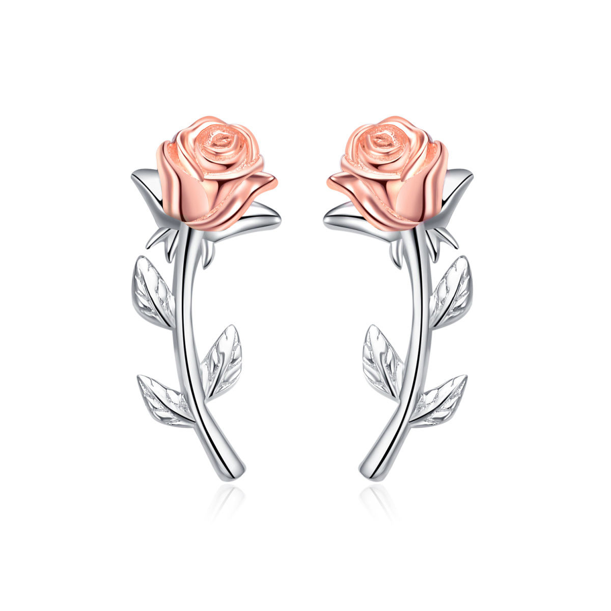 Boucles d'oreilles en argent sterling à la rose bicolore-1