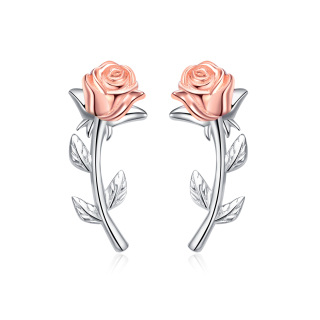 Sterling Silver Two-tone Rose Stud Earrings-4