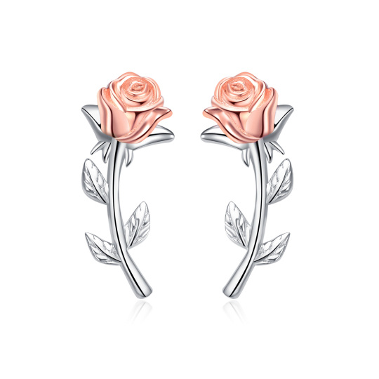 Sterling Silver Two-tone Rose Stud Earrings