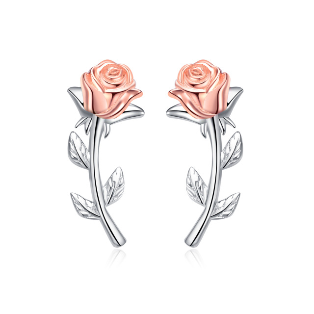 Sterling Silver Two-tone Rose Stud Earrings-1