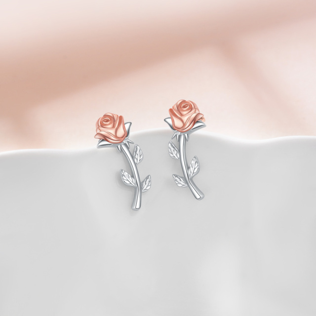 Sterling zilveren tweekleurige Rose Stud Oorbellen-4