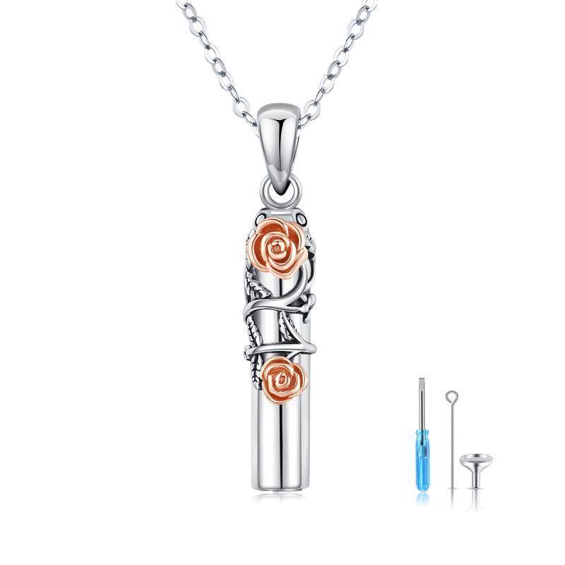 Collier Urne Rose Bicolore en Argent Sterling pour Cendres-1