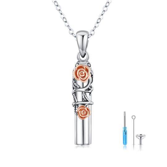 Sterling zilveren tweekleurige Rose Urn ketting voor as