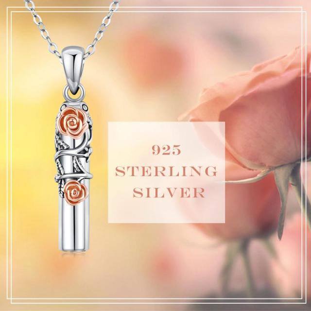 Sterling zilveren tweekleurige Rose Urn ketting voor as-6