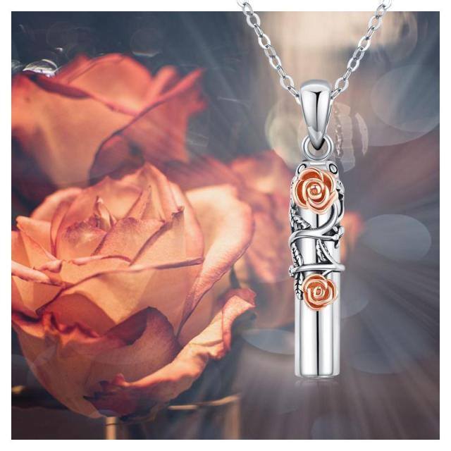 Sterling zilveren tweekleurige Rose Urn ketting voor as-7