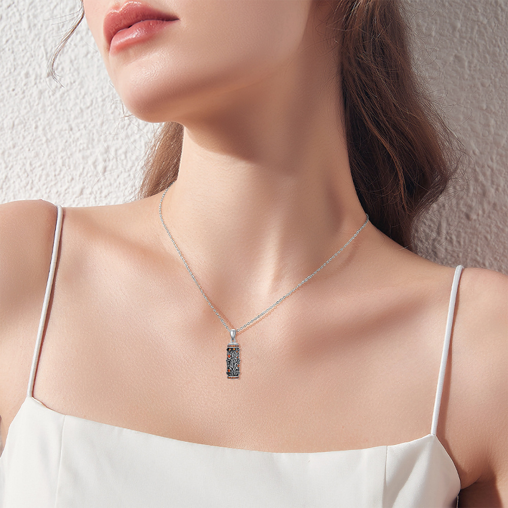Sterling zilveren tweekleurige Cubic Zirconia Rose Urn ketting voor as-2