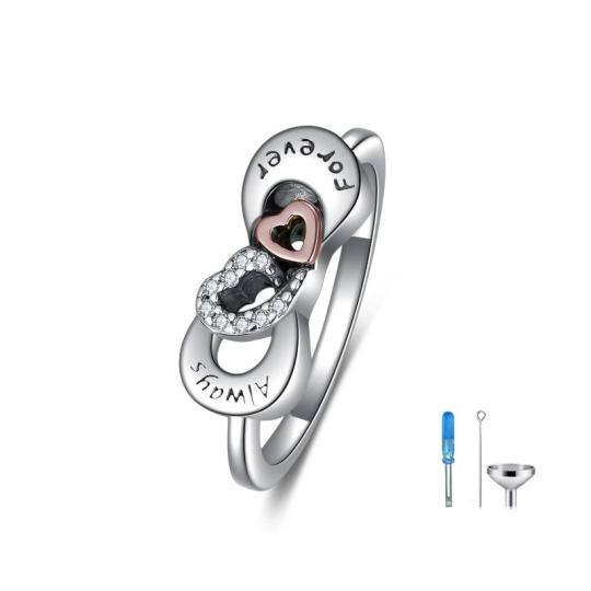 Anello con urna rosa in argento sterling bicolore con zirconia cubica e parola incisa