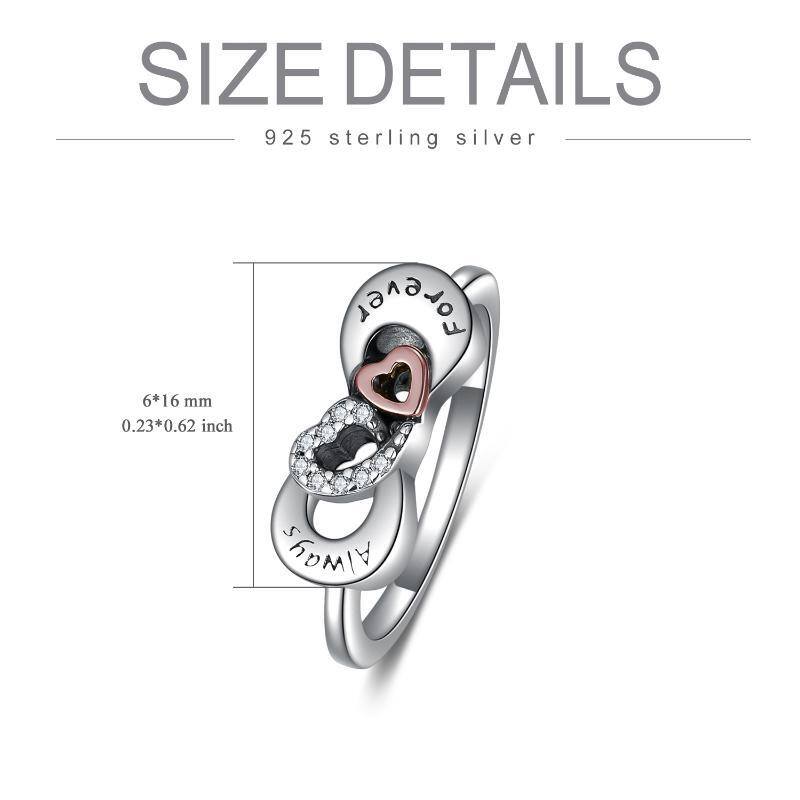 Bague Urne Rose Bicolore en Argent Sterling avec Zircon Cubique et Mot Gravé-5