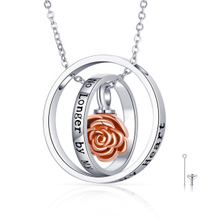 Sterling Silver Two-tone Rotatable Circles Rose Pendant Urn Necklace for Ashes-44