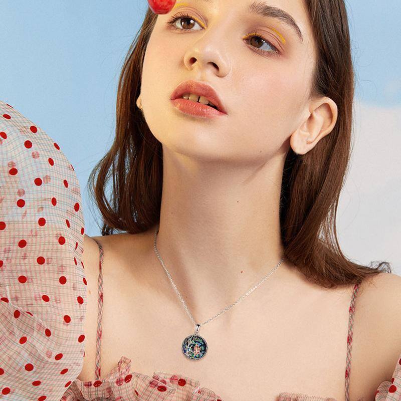 Sterling Silver Two-tone Round Abalone Shellfish Cat & Tree Of Life Pendant Necklace-2