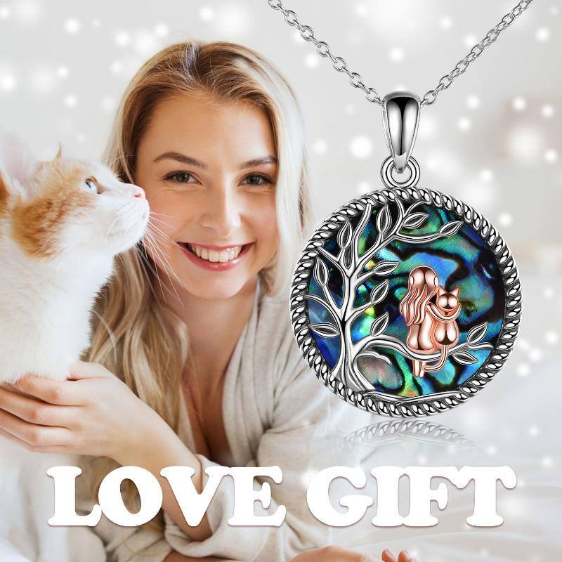 Colar com pingente de árvore da vida, mulher e gato, concha de abalone, joia, presente-6