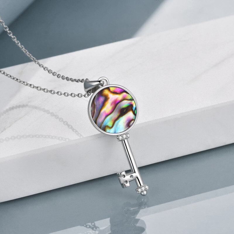 Sterling Silver Two-tone Round Abalone Shellfish Devil's Eye Pendant Necklace-4