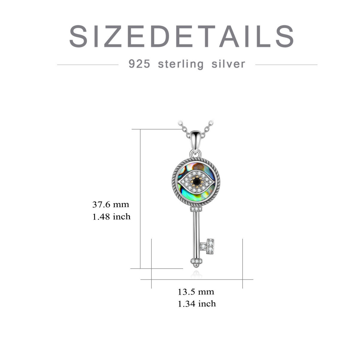 Sterling Silver Two-tone Round Abalone Shellfish Devil's Eye Pendant Necklace-5