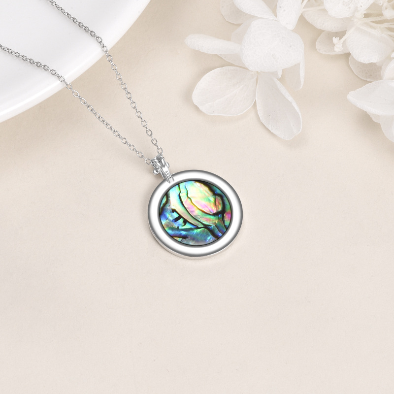 Sterling Silver Two-tone Round Abalone Shellfish Eye Of Horus Pendant Necklace-4