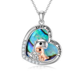 Sterling Silver Two-tone Round Abalone Shellfish Mother & Daughter Pendant Necklace-36