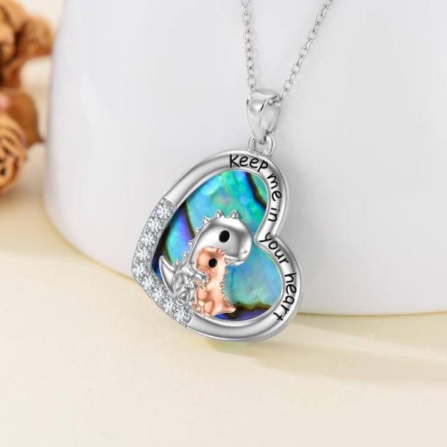 Sterling Silver Two-tone Round Abalone Shellfish Mother & Daughter Pendant Necklace-3