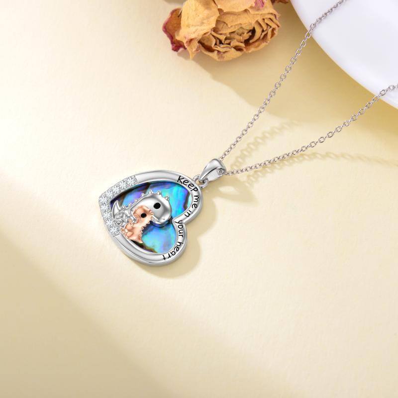 Sterling Silver Two-tone Round Abalone Shellfish Mother & Daughter Pendant Necklace-4