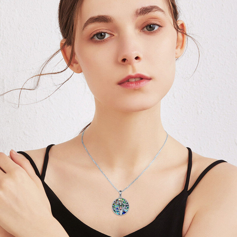 Sterling Silber zweifarbig rund Abalone Muscheln Eule Anhänger Halskette-2