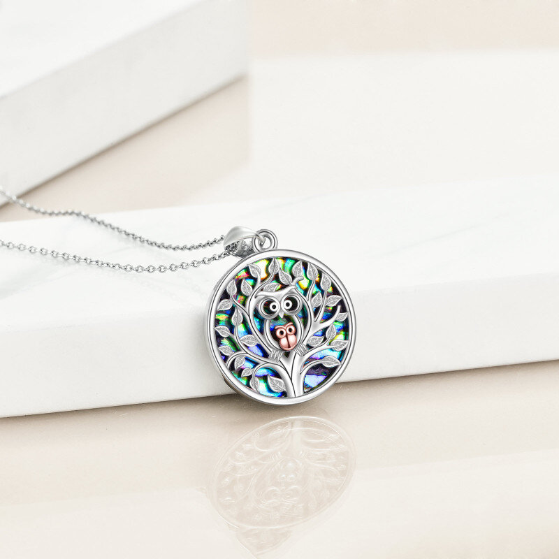 Sterling Silber zweifarbig rund Abalone Muscheln Eule Anhänger Halskette-3