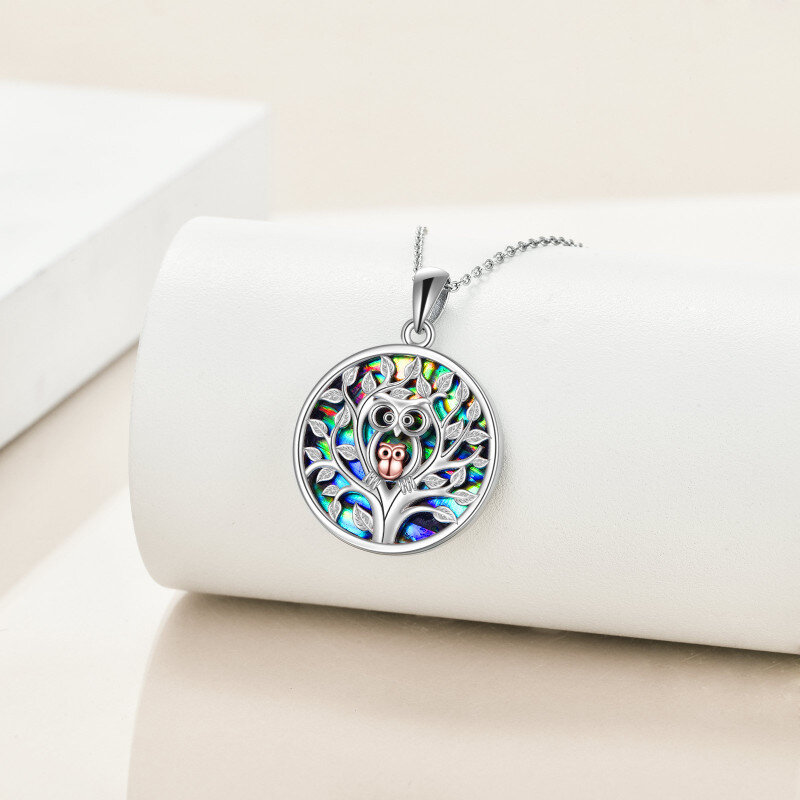 Sterling Silber zweifarbig rund Abalone Muscheln Eule Anhänger Halskette-4