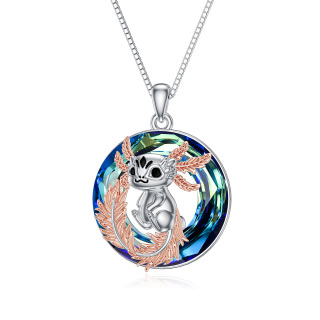 Sterling Silver Two-tone Round Axolotl Crystal Pendant Necklace-3