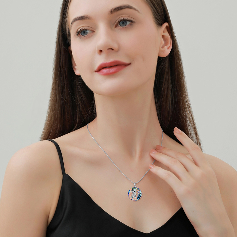 Sterling Silver Two-tone Round Axolotl Crystal Pendant Necklace-2