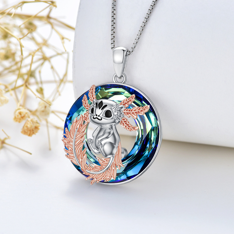 Sterling Silver Two-tone Round Axolotl Crystal Pendant Necklace-4