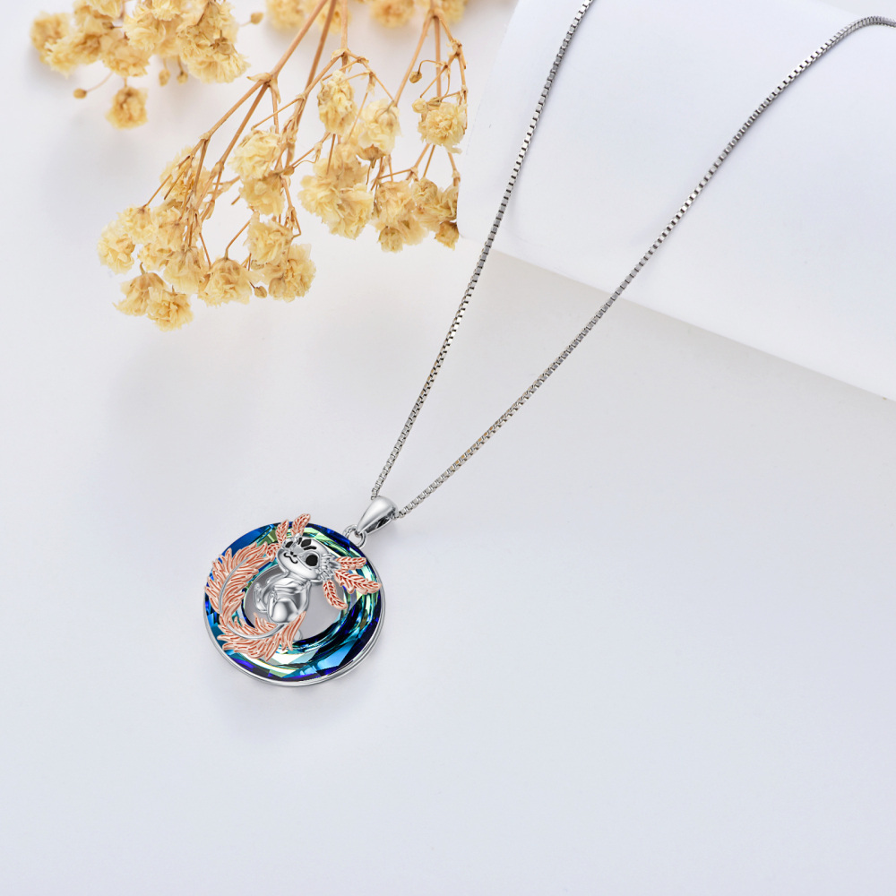 Sterling Silver Two-tone Round Axolotl Crystal Pendant Necklace-5