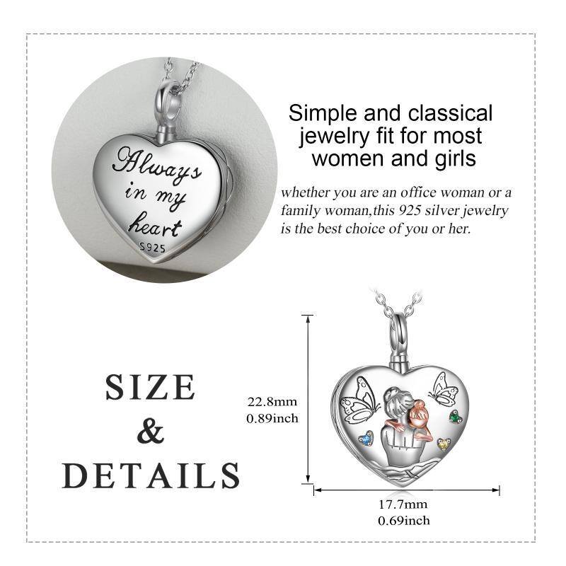 Sterling Silver Two-Tone Round Cubic Zirconia Butterfly & Parents Heart Engraved Word Urn Necklace For Ashes For Women Best Friends-5