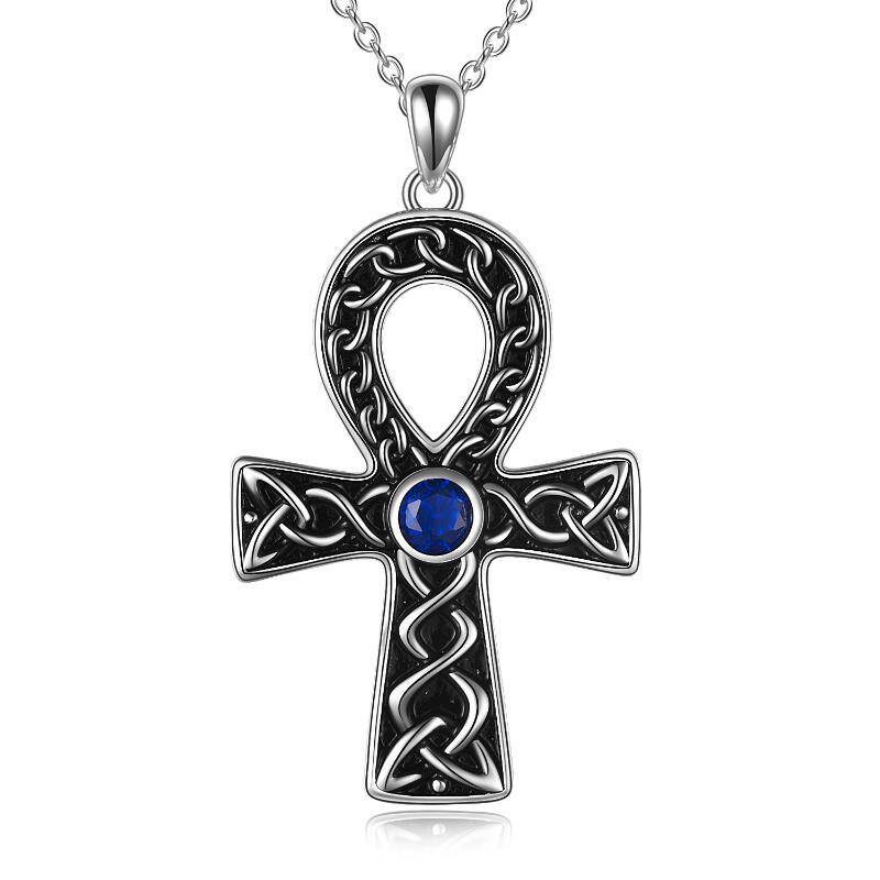 Collana con ciondolo a croce in argento sterling bicolore con zirconia cubica rotonda-1