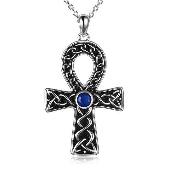 Collier avec pendentif croix ronde bicolore en argent sterling avec zircone cubique