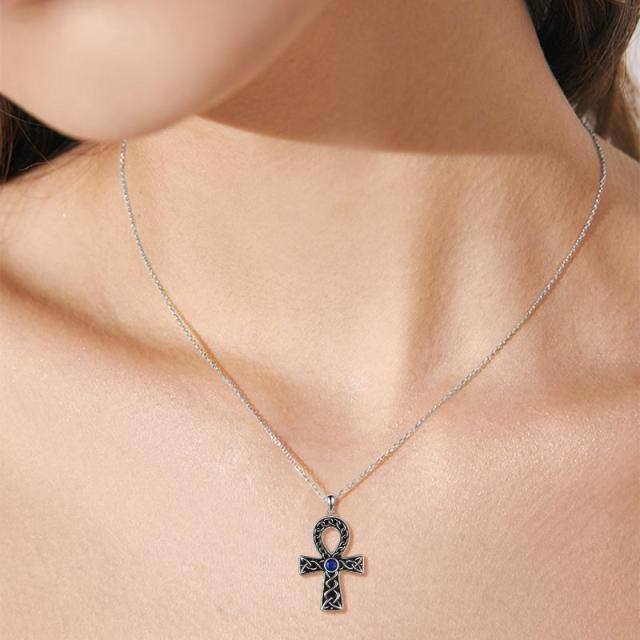 Collier avec pendentif croix ronde bicolore en argent sterling avec zircone cubique-2