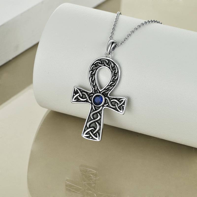 Collana con ciondolo a croce in argento sterling bicolore con zirconia cubica rotonda-3