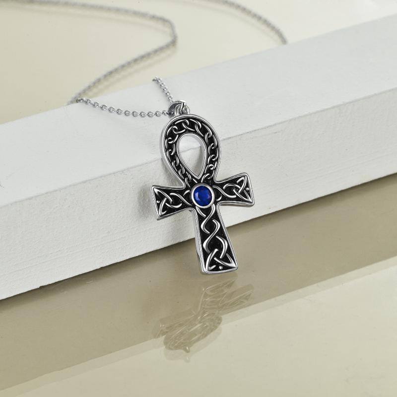 Collana con ciondolo a croce in argento sterling bicolore con zirconia cubica rotonda-4